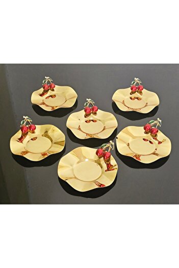 atabey home collection METAL 6-PIECE TEA PLATE CAST CHERRY GOLD