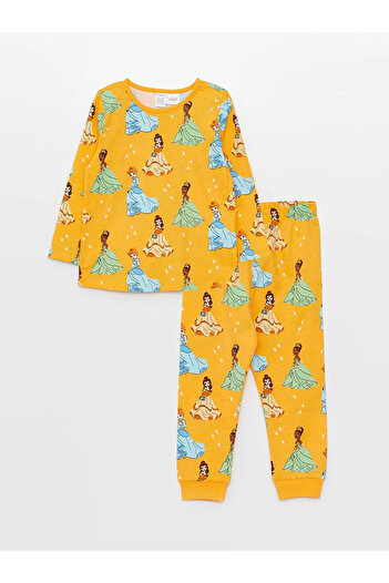 LC Waikiki LCW baby Turuncu Baskılı Bisiklet Yaka Uzun Kollu Cinderella Baskılı Kız Bebek Pijama Takımı