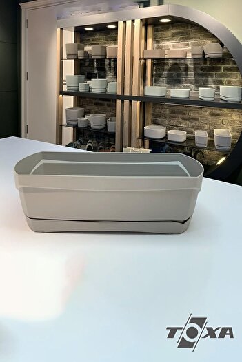 ToXA Modern Balkon Saksısı 5 Litre Granit Gri 35cm Tabaklı Delikli Plastik Saksı No1