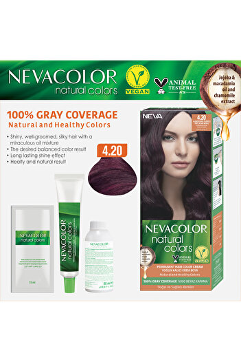 Neva Color Natural Colors 4.20 PATLICAN MORU Kalıcı Krem Saç Boyası Seti