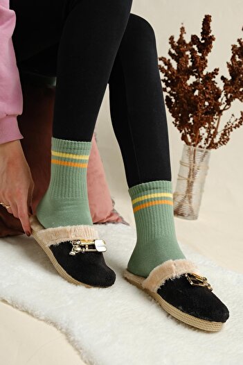 Oksit Aime Fluffy House Slippers Winter Stoned Women's House Slippers Guest Slippers