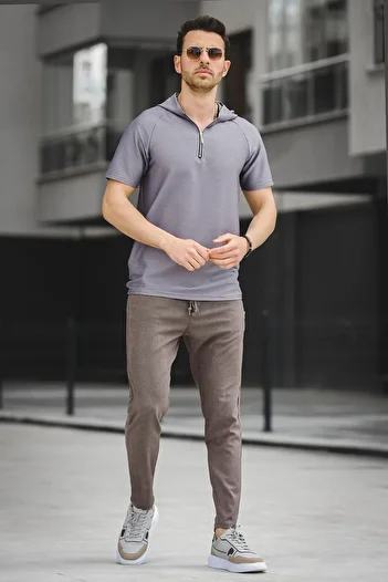 Oksit Allard Ottoman Fabric Slim Fit Zipper Hooded Men's Tshirt