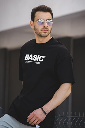 Oksit Ανδρικό μπλουζάκι Basic Embossed Printed Cotton Crew Neck Oversize