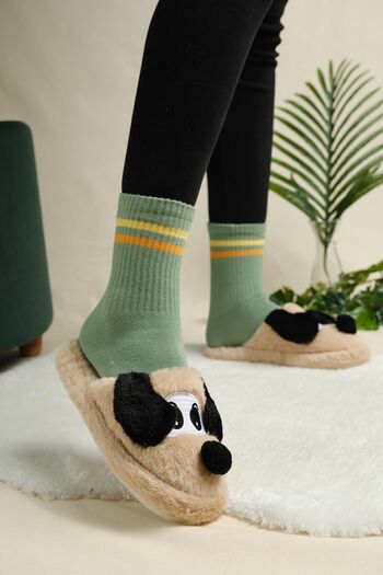 Oksit Oana Fluffy Animal Figured Slippers Women's Home Slippers Furry Slippers