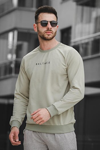 Oksit Ανδρικό φούτερ με στάμπα Balance Slim Fit Lycra Crew Neck