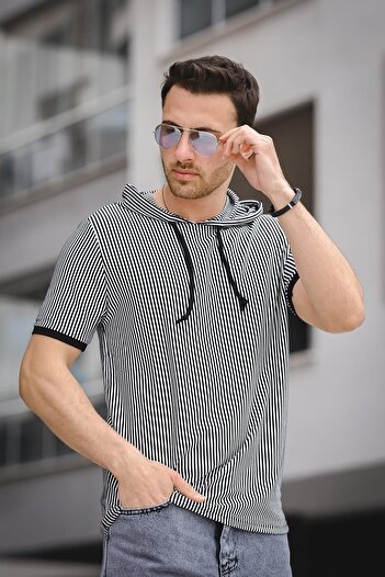 Oksit Ανδρικό μπλουζάκι Gard Striped Slim Fit Hooded