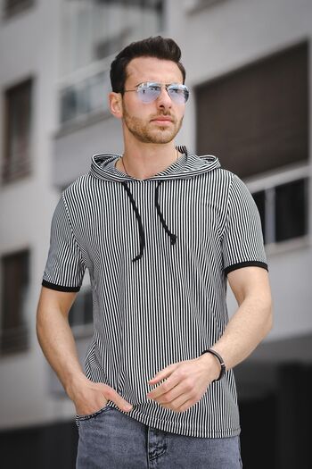 Oksit Ανδρικό μπλουζάκι Gard Striped Slim Fit Hooded