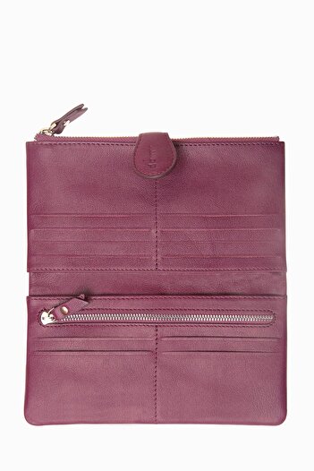 DAMY Soft Leather Women's Wallet - With Snap Fasteners, For Gift and Lover - Plum K958