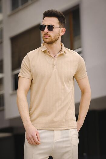 Oksit Dumont Striped Shoulder Slim Fit Men's Polo Neck Tshirt