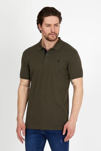 DYNAMO Men's Khaki Polo Collar Lycra T-shirt