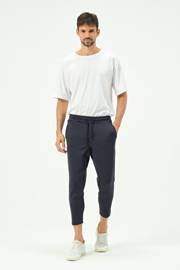 C&City Men's Straight Leg Waist Detail Sweatpants 855 Navy Blue