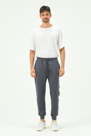 C&City Men's Cuffed Leg Sweatpants with Side Pockets 851 Smoked