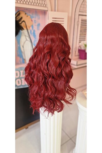 LOLLY PONY Dalgalı Şarap Rengi 75 cm Kore Fiber Sentetik Ön Tül Peruk