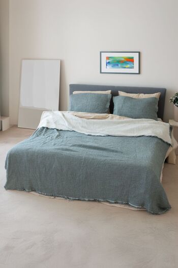 vivamaison Green Muslin Cotton Double Pique Bedspread - 4 Layers, Double Sided, 220x240 Cm