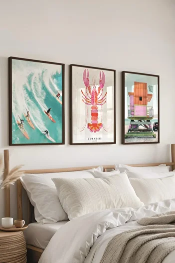 Postifull Summer Themed Painting Set,3 Pcs Black Frame and Poster - Bedroom, Living Room, Kitchen Wall Decor