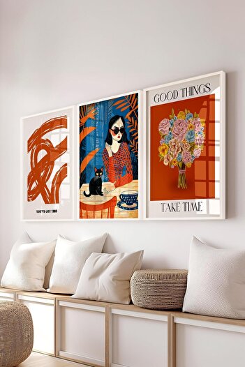 Postifull Maximalist Painting Set, 3Pcs White Frame and Poster - Bedroom, Kitchen, Living Room Wall Decoration