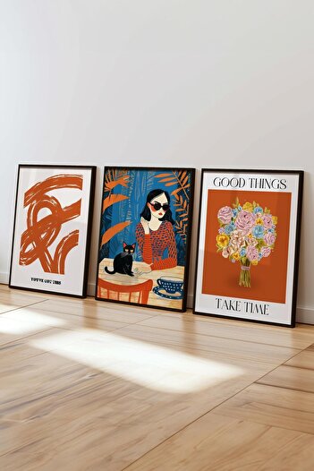 Postifull Maximalist Painting Set, 3 Pcs Black Frame and Poster - Bedroom, Kitchen, Living Room Wall Decoration