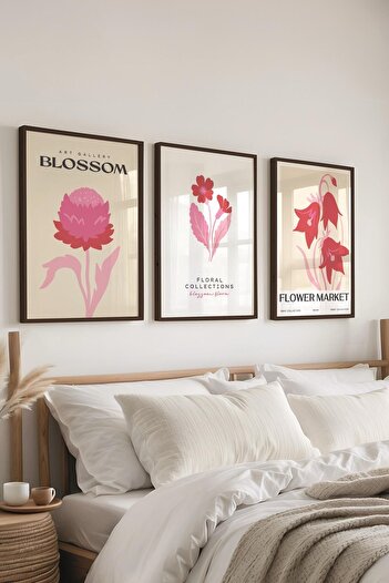 Postifull Pink Minimalist Painting Set, 3 Black Frames and Poster - Kitchen, Living Room, Bedroom Decor