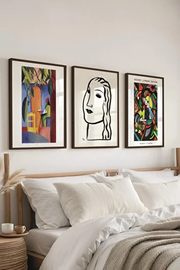 Postifull Modern Art Painting Set, 3Pcs Black Frame and Pink Poster - Bedroom, Kitchen, Living Room Decor