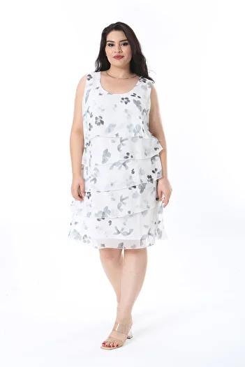 Şans Plus Size Flounced and Lined Chiffon Layered Dress - 65n38197