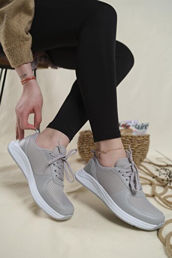 Oksit Gri - Laya Fileli Hafif Rahat Taban Kadın Sneaker
