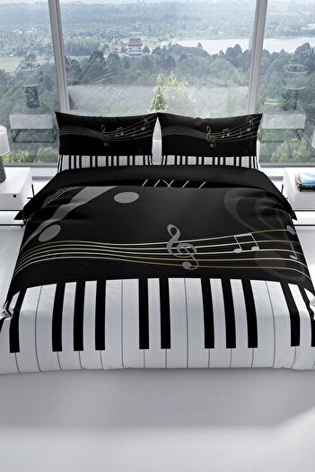 Cattleya Piano 3d Cotton Satin Double Duvet Cover Set