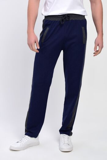 DYNAMO Ανδρικό φούτερ Navy Blue μεγάλου μεγέθους με ελαστική μέση και ρίγες στο πλάι