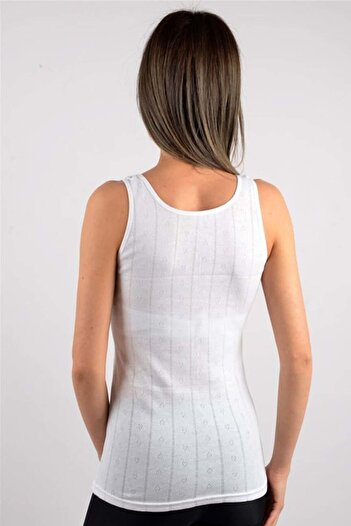 Tutku Women's White Jacquard Wide Strap Undershirt 6 Pieces