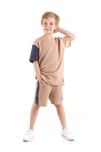 AHENGİM Boy's Wuffle Capri Suit - Sleeve Garnished, Cotton, Ak2526