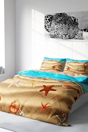 PerlaSera 3D Custom Design - Double Cotton Satin Duvet Cover Set, Beach Stars