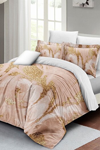 PerlaSera 3D Custom Design - Double Duvet Cover Set, Tightly Woven Cotton Satin, Marble Shiny