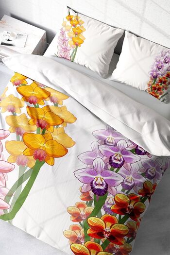 PerlaSera Orchid Natural 3D Custom Design - Double Duvet Cover Set, Tight Woven Cotton Satin