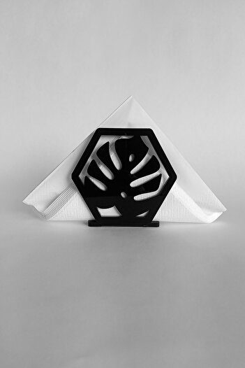 Story Monstera Leaf Themed Black Acrylic Napkin Holder