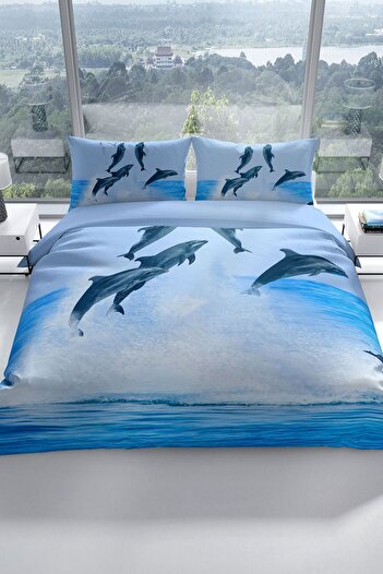 PerlaSera Dolphin2 3d Cotton Satin Double Duvet Cover Set