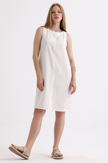 MD trend Linen Bell Dress - Sleeveless, Zippered Back Detail, Summer