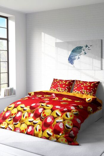 PerlaSera 3D Custom Design - Double Duvet Cover Set, Tight Woven Cotton Satin, Emoji in Red