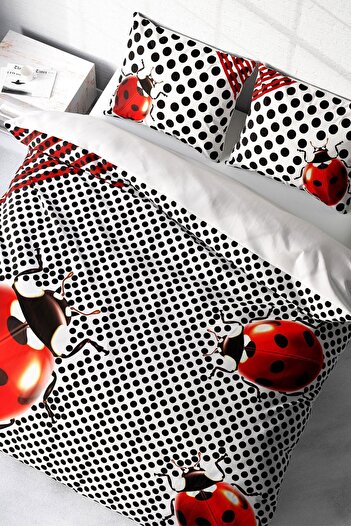 PerlaSera 3D Спеціальний дизайн Ladybug Naturel - Двоспальний комплект постільної білизни, щільна бавовняна сатенова тканина