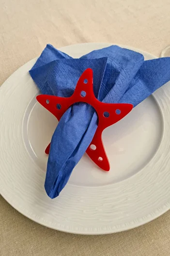 Story Starfish Pattern Set of 6 Red Color Acrylic Napkin Rings Napkin Rings