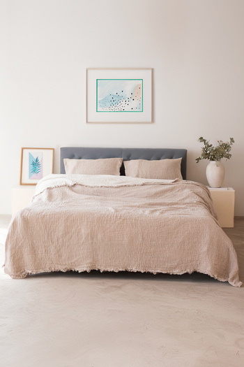 vivamaison 4 Layers Muslin Cotton King Size Pique Bedspread - Double Sided Brown 240x260 Cm