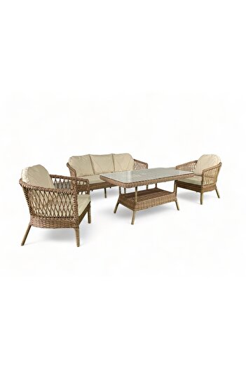 MONALİN HOME GARDEN Monalin Mobilya Miami 5 Kişilik(3-1-1-MASA) Rattan Örgü Bahçe Mobilyası