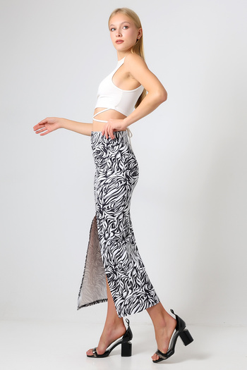 winmoda Fusta Lungă Diver Fabric Slit Lungime Maxi 92 Cm Model Zebră
