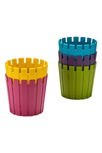 ToXA 6 Adet Akasya Orkide Saksı Set 1,10 Litre Çok Renkli 13cm Plastik Bitki Çiçek Saksısı Seti