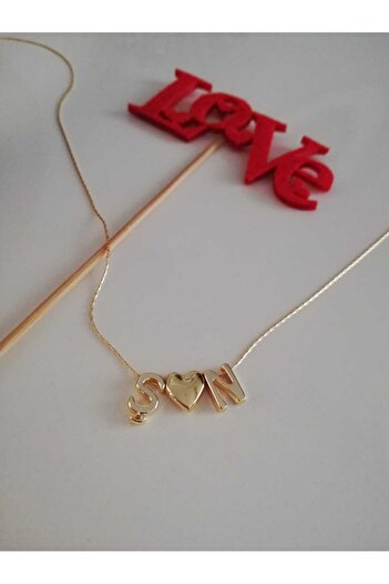 Judas Takı Gold Color Mini Double Headed Heart Letter Necklace