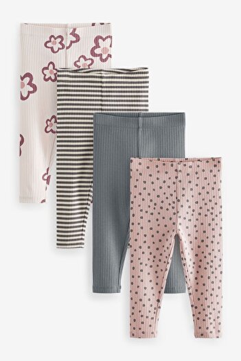 Next Baby Cotton Cream Panda Brown Floral Patterned Long Sleeve Tights Set