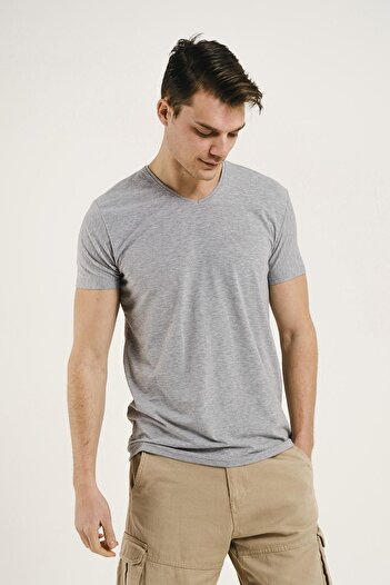 Oksit Men's Riley V-Neck Slim Fit Basic T-Shirt