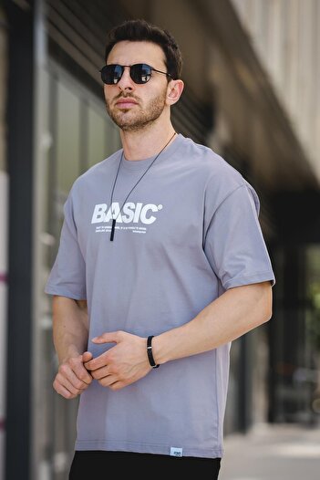 Oksit Basic Embossed Printed Cotton Crew Neck Oversize Men's Tshirt