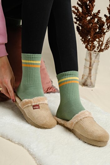 Oksit Senda Fluffy House Slippers Winter Stoned Women's House Slippers Guest Slippers