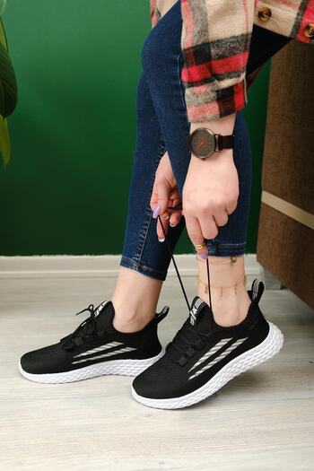Oksit Zareh Patterned Lace-up Knitted Comfortable Sole Women's Sneaker