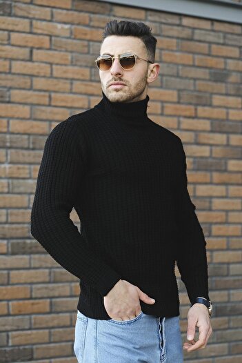 Oksit Axton Slim Fit Square Pattern Turtleneck Sweater