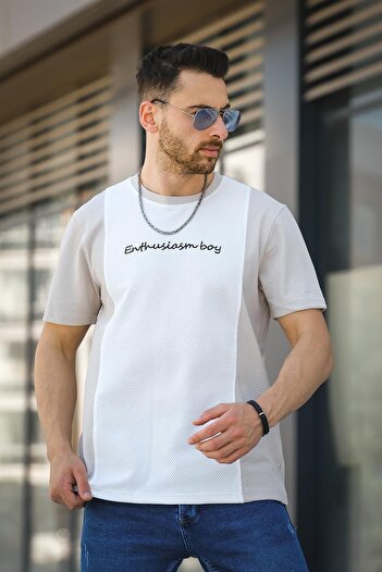 Oksit Scarp Embroidered Piece Waffle Pattern Slim Fit Lycra Men's Tshirt